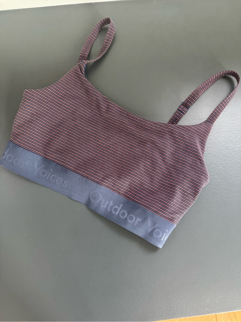 Outdoor Voices Burgundy & Navy Striped Sports Bra